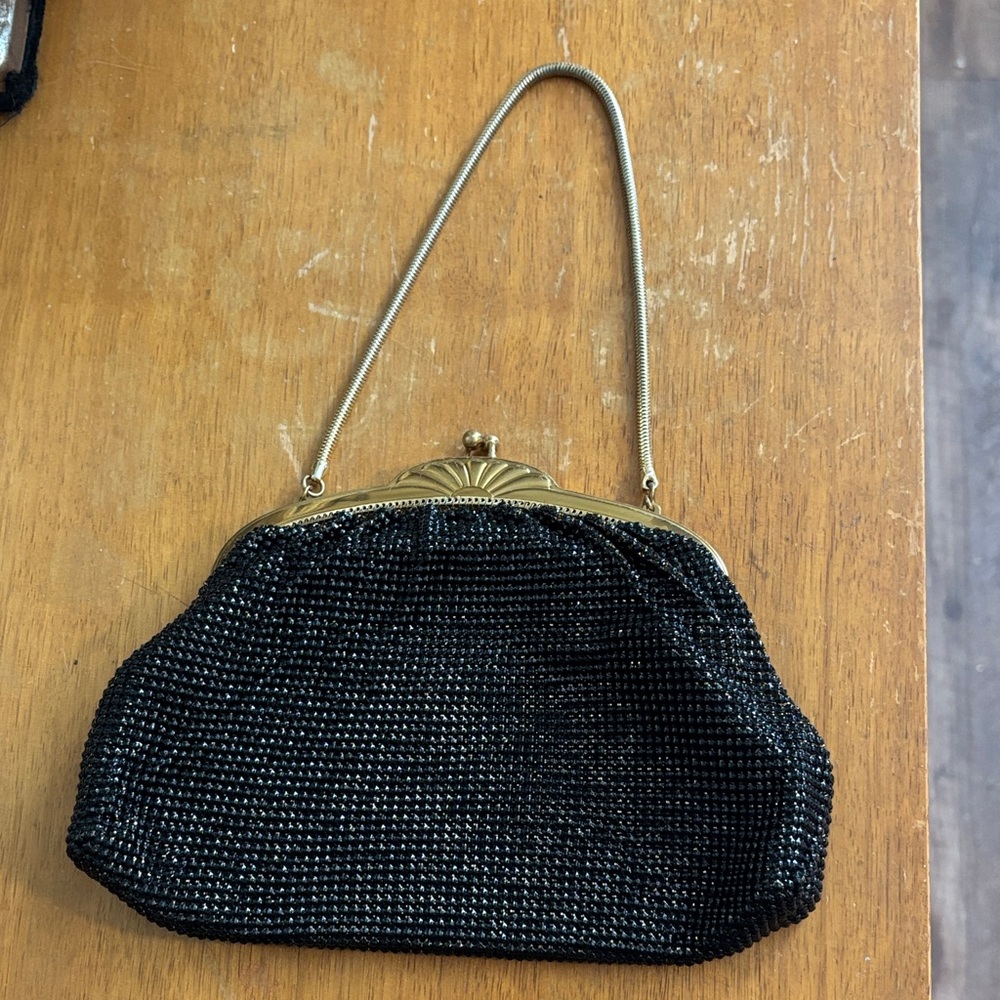 Vintage Whiting & Davis Black Mesh Clutch with Gold Accents